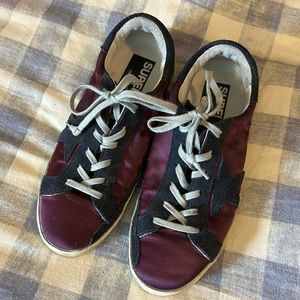Golden Goose Superstars purple silk and suede